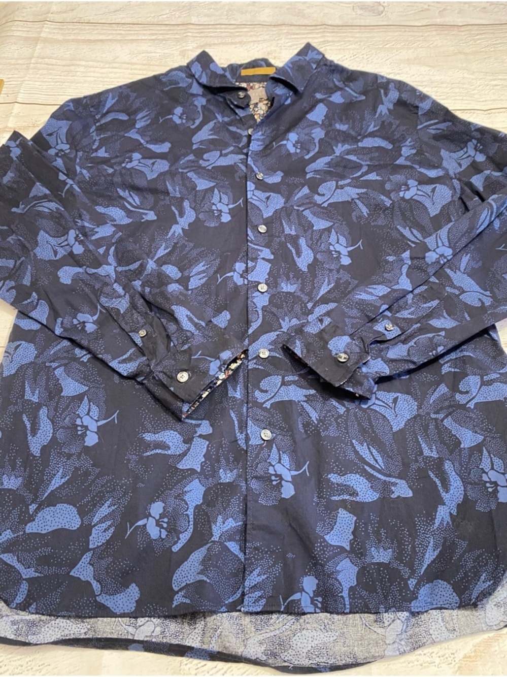 Ted Baker Navy Dress Shirt Floral Print button down long sleeve XXL